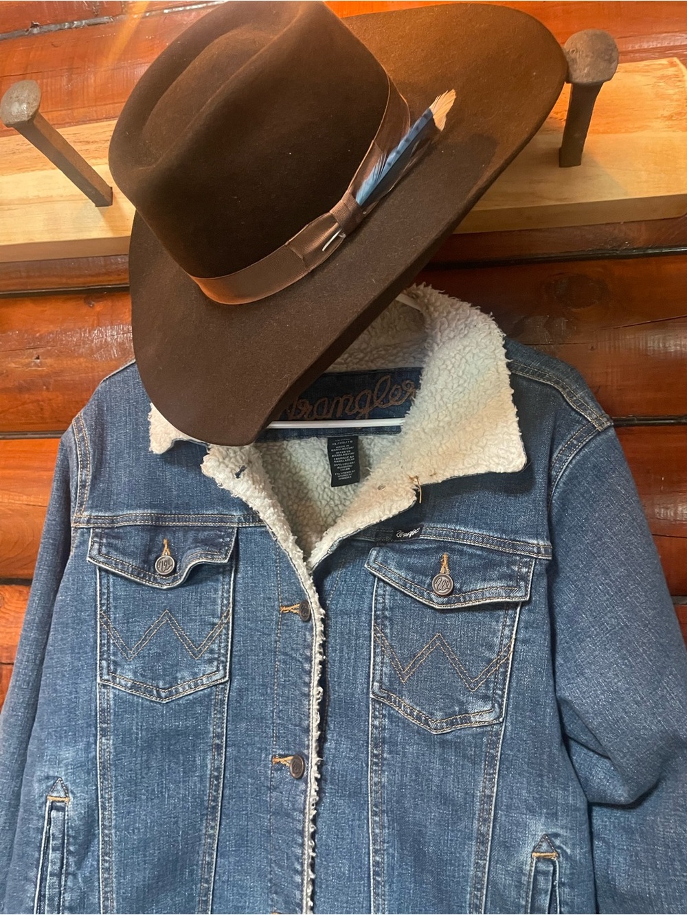 Wrangler Blue Denim Jacket with White Sherpa Lining